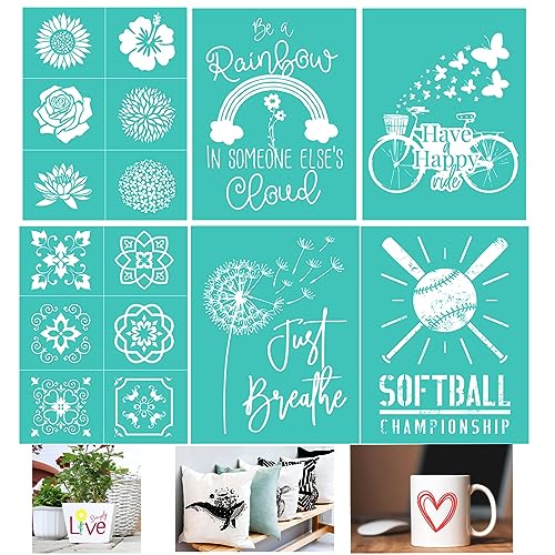 BAOFALI Siebdruck-Schablonen mit Blumen, wiederverwendbar, selbstklebend, für Dekoration, Druck auf Holz, Stoff, Wand, Tasse, Teller, Glas, Papier, Weihnachtsdekoration, Muster für Zuhause, 6 Stück