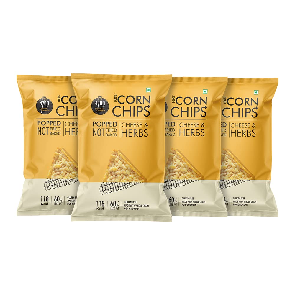 Chips+, Cheese & Herbs, Popped, 100% Corn-Based, 220 grams (Pack of 4 x 55 grams)