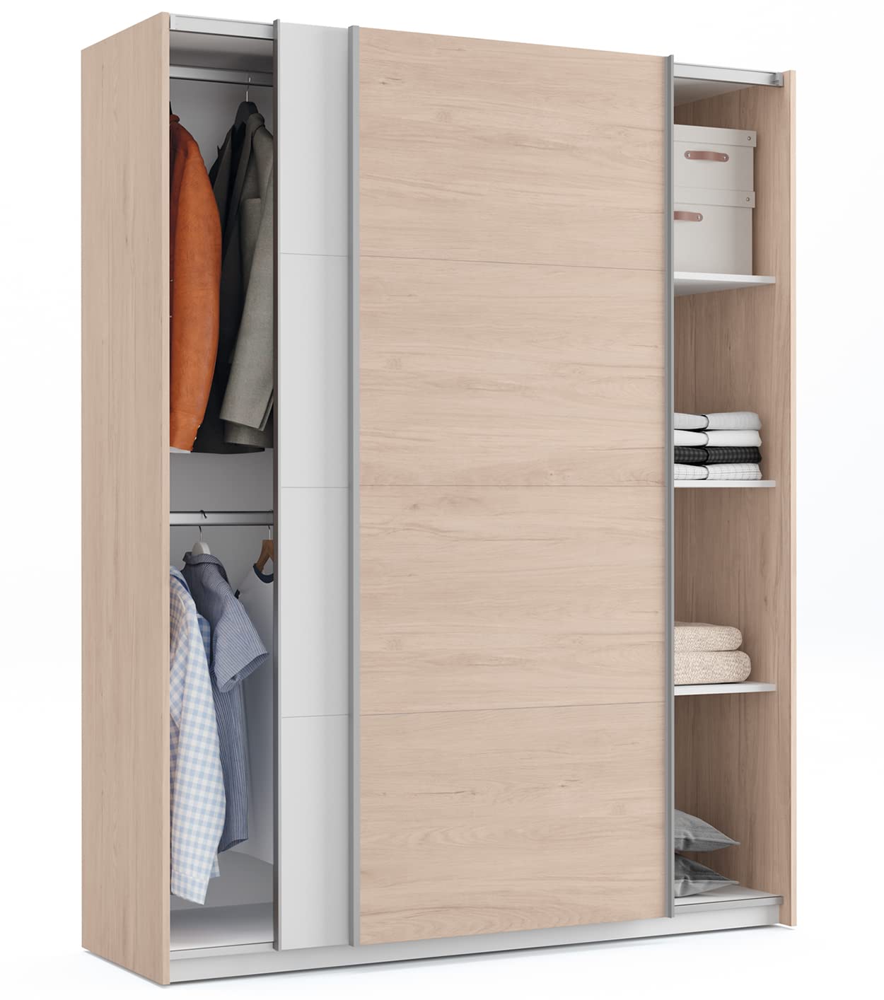 PEGANE Ensemble de Chambre à Coucher Adulte Coloris Effet Bois/Blanc (Armoire + 2 chevets et tête de lit