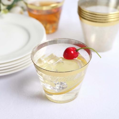 Miniatura 8 de Tableclothsfactory Paquete de 25 vasos de plástico desechables para fiestas, 9 onzas, con borde dorado y purpurina