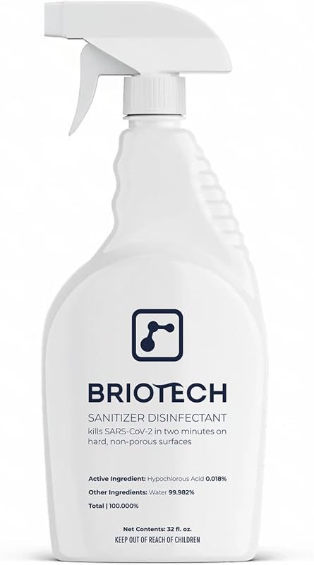 BRIOTECH Sanitizer Disinfectant Hypochlorous Spray, Nursery, 32 fl oz | Kill 99.99% of viruses, bacteria, control mold, eliminate odor, gentle for play rooms, food contact surface cleaning use