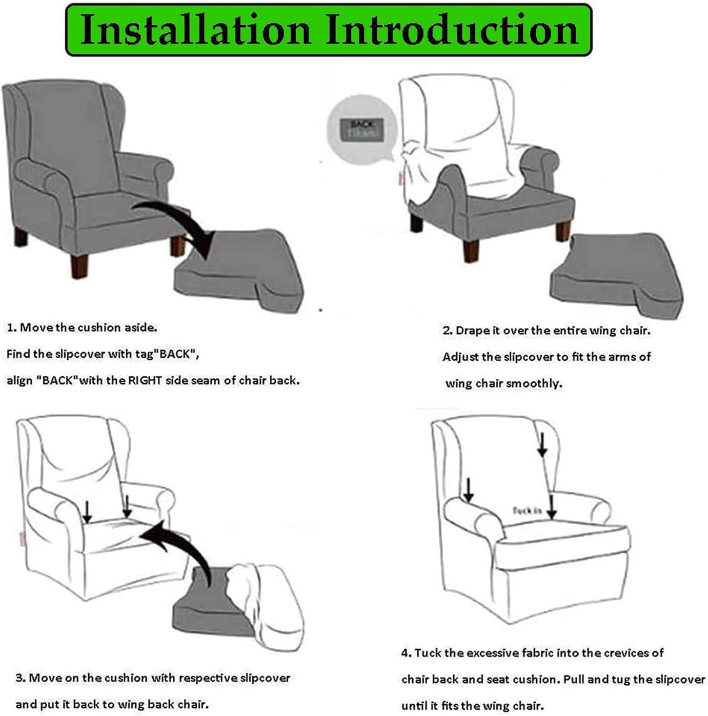 Konsilsa Jacquard Armchair Cover,Stretch Wingback Chair Slipcover 2-Piece Wing Chair Slipcover Furniture Protector Spandex Form Fitted Thick Soft (Color : E)