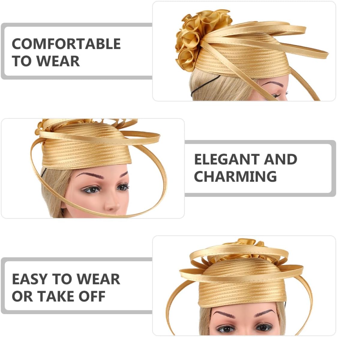 Women Fascinator Headband Tea Party Hat Khaki Exaggerated Bridal Headpiece for Cocktail Banquet Special Occasion