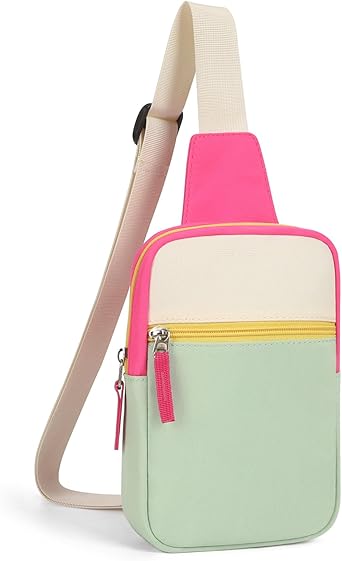 Valentines Day Gifts for Kids: Fanny Pack Birthday Gift for 8 9 10 11 12 Year Old Teen Girls Trendy Stuff, Preppy Colorblock Crossbody Bag Adjustable Sling Belt Bags Purse for Travel Outdoor