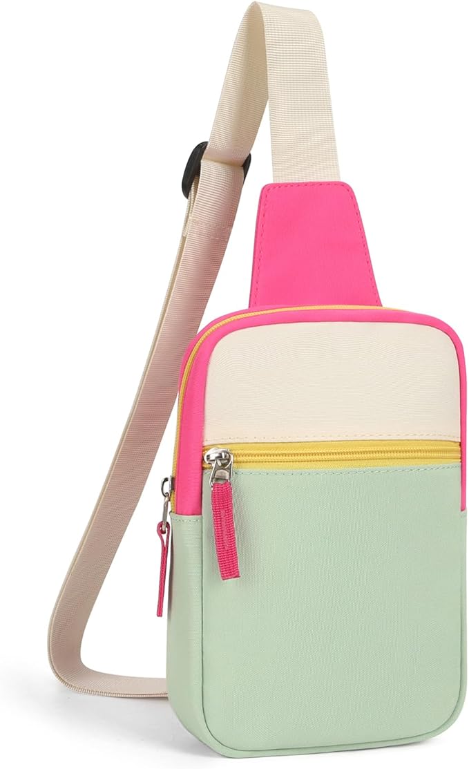 Valentines Day Gifts for Kids: Fanny Pack Birthday Gift for 8 9 10 11 12 Year Old Teen Girls Trendy Stuff, Preppy Colorblock Crossbody Bag Adjustable Sling Belt Bags Purse for Travel Outdoor