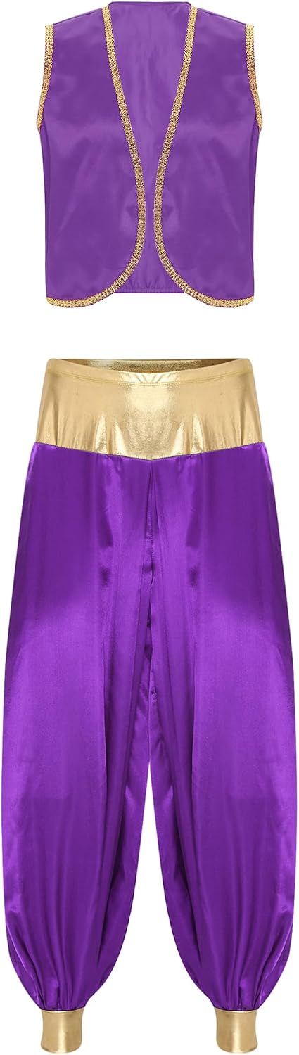 Agoky Men's 2 Piece Arabian Prince Cosplay Costume Vest with Pants Outfits for Halloween Party
