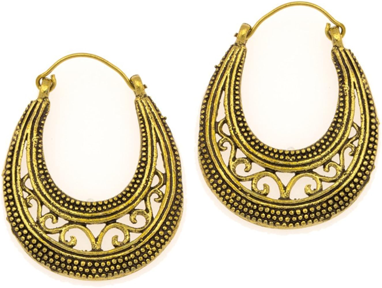 Orecchini Chic-Net spirale archi Fiore fogli punti in ottone anticato golden Tribal Brass gioielli : Chic-Net