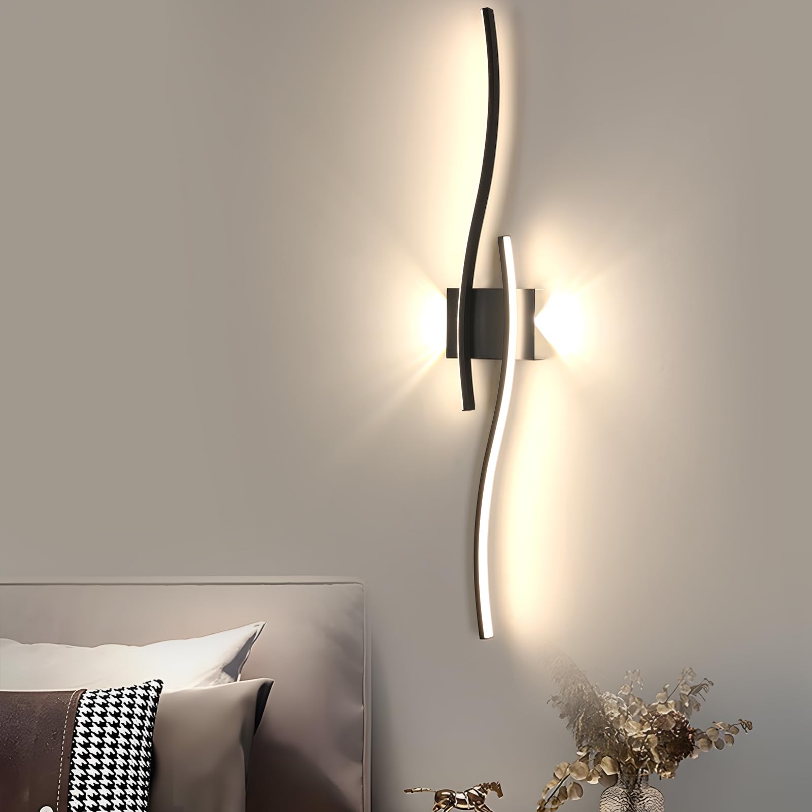 Comely Applique da Parete Interno, 27W 3000LM Lampada da Parete Nero | Moderna Nero Alluminio Minimalista Lampada da Parete LED per Camera da Letto Scale, Luce Neutra 4500K