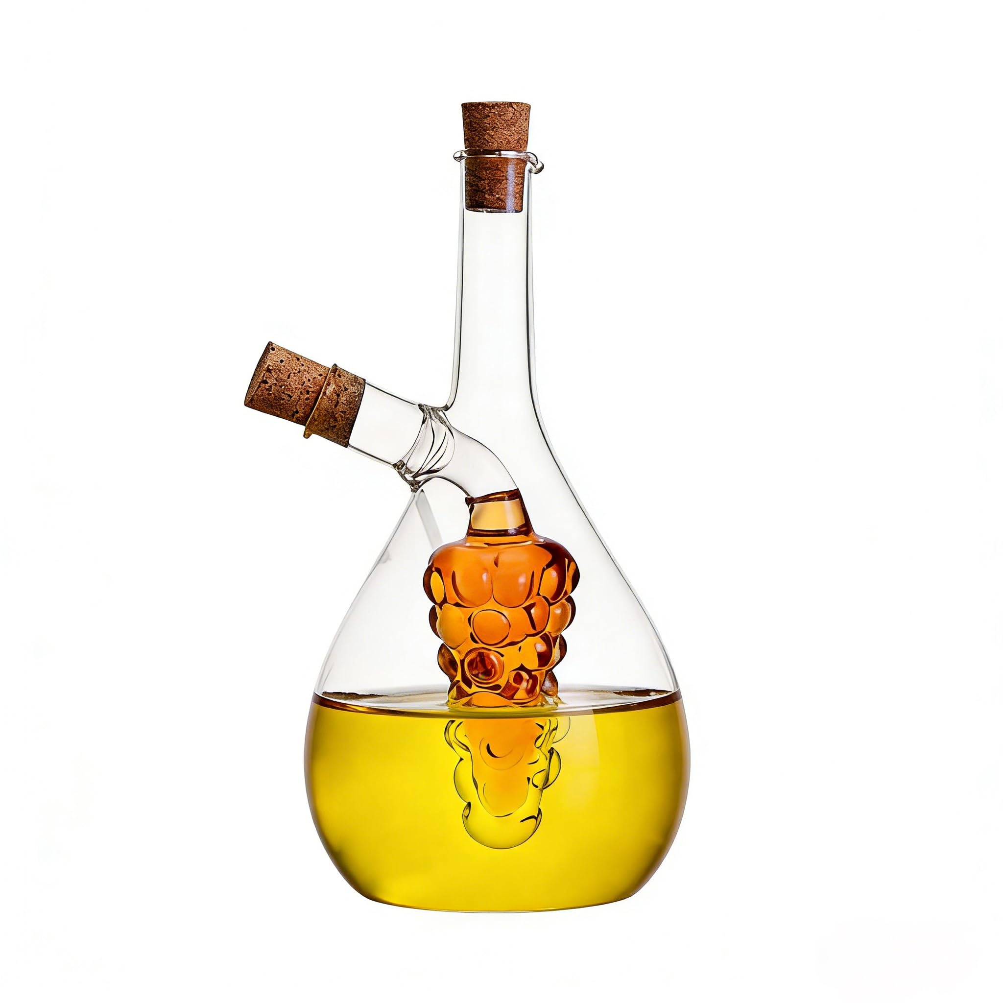 ELETON Oil and Vinegar Dispenser, 2 in 1 Glass Olive Oil and Vinegar Cruet Dispenser Bottle, Kitchen Olive Soy Sauce Dispenser Grape Double Pourer Spout for Kitchen Cooking Container