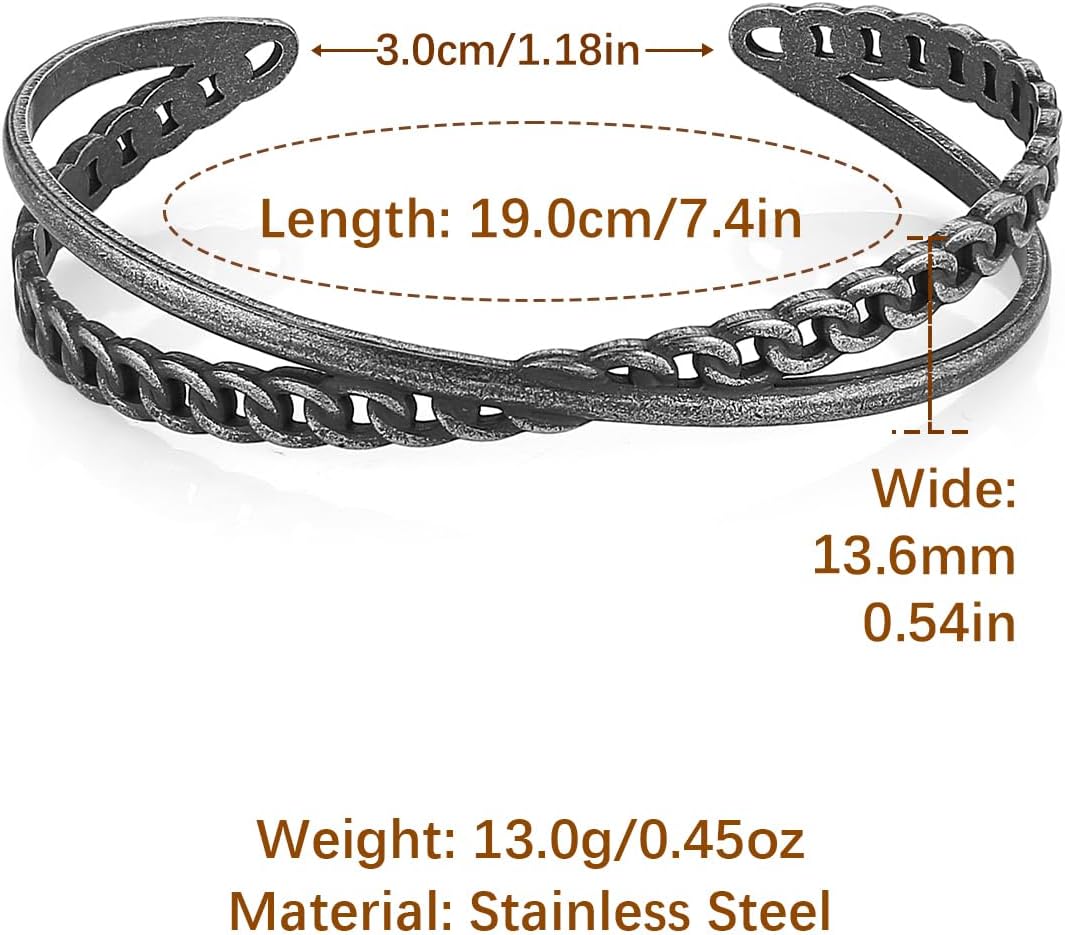 HZMAN Adjustable Stainless Steel Bracelet for Men, Minimal Cool, Antique, Retro Open Metal Cross-Style Cuff Bangle Bracelets for Men - Image 6