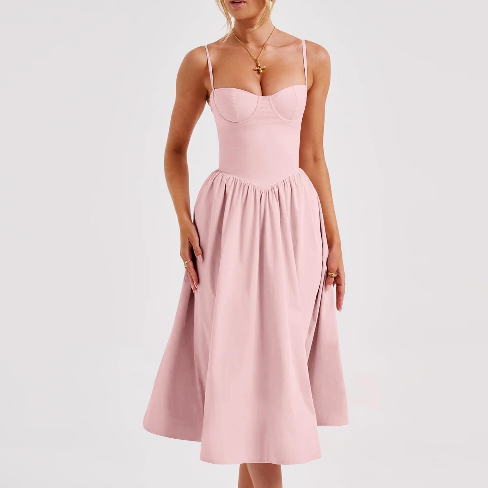 Robes Femme Élégant Bustier à Bretelles Robe Midi Corset Fluide avec Ourlet Plissé Robe Bordeaux Femme Manches Longues