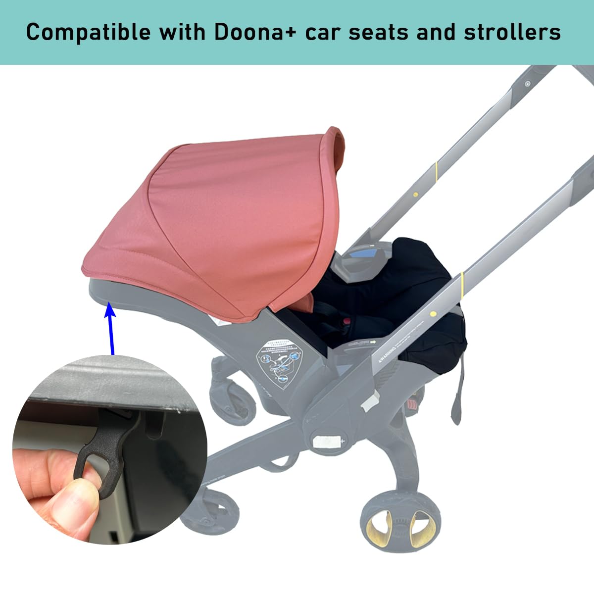 Stroller Replacement Canopy & Seat Cushion Set for Doona + Car Seat Stroller - Waterproof Sunshade, Thickened Comfort Pad, Shoulder Pads | Stroller Accessories Changing Kit(Sunset Red-Black) image 3