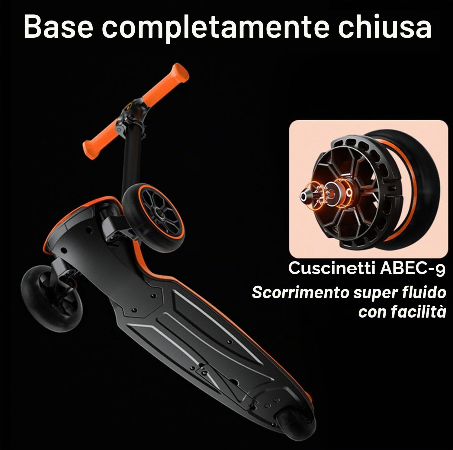 Lamborghini Monopattino Bambino da 3 a 8 anni, fino a 50 kg, con ruote a LED e pedale, altezza regolabile, monopattino pieghevole per bambini a partire dai 3 anni, monopattini per bambini