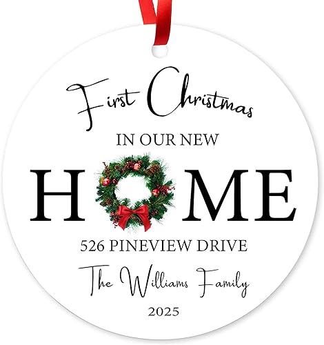 Adorno personalizado para la primera Navidad en nuestro nuevo hogar 2025, adorno de Navidad de dirección de casa nueva, regalos de inauguración de