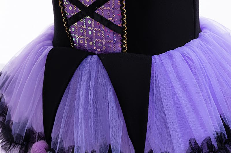 Disfraz de bruja niña morado con tutu y bolsa de dulces miniatura 6