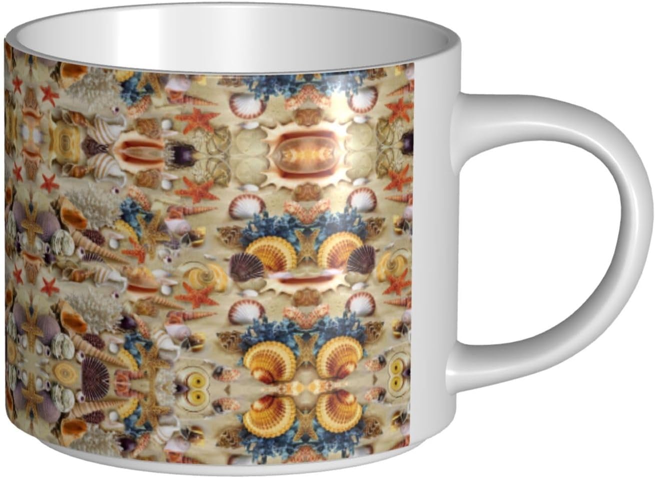 Starfish Seashell Print Full Wrap Printed Mugs, Large Capacity Ceramic Mugs, with Non-Slip Bottom for Home Kitchen Office