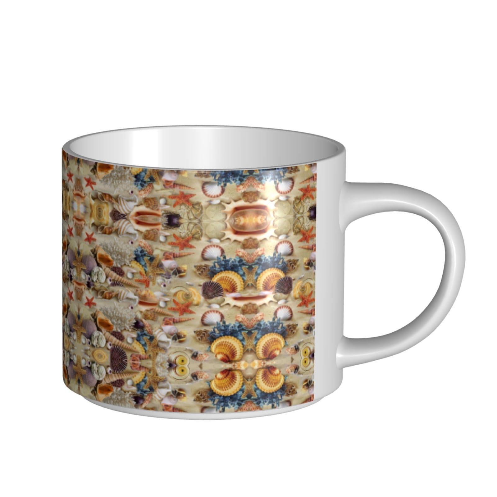 Starfish Seashell Print Full Wrap Printed Mugs, Large Capacity Ceramic Mugs, with Non-Slip Bottom for Home Kitchen Office