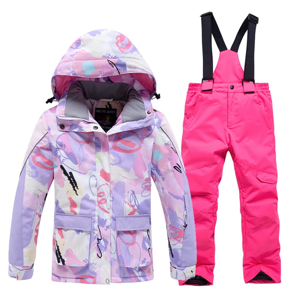 Girls/Boys Snowsuits Hooded Insulated Windproof Winer Coats Ski Jacket Snow Pants Set