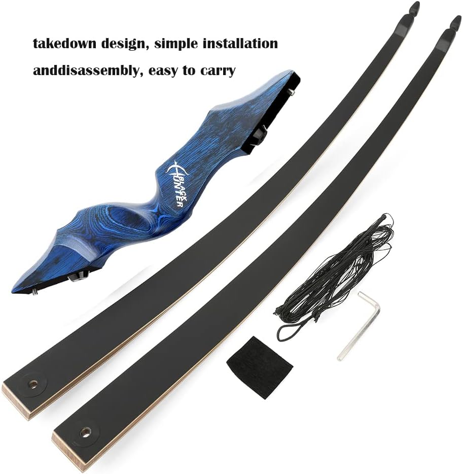 60 Inch Black Hunter Takedown Longbow 20-60lbs Traditional Wood Longbow with Bamboo Core Limbs Right/Left Handed American Hunting Longbow for Outdoor Hunting Shooting