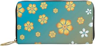 Carteiras femininas de couro genuíno abstrato gradiente cor flores porta-cartão de crédito estojo com zíper organizador de embreagem de couro feminino bolsa longa de viagem, Flores de cor gradiente abstrata, 7x4.3x0.8 Inches