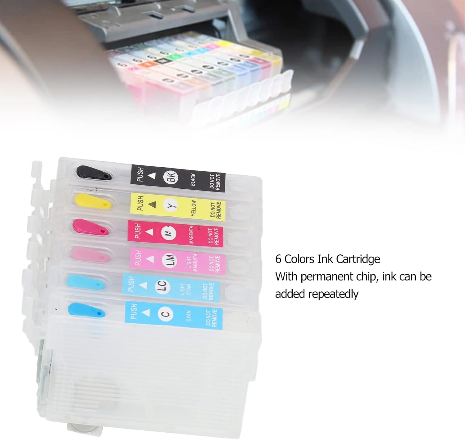 FTVOGUE 6 Colors Ink Cartridge with Permanent Chip Replacement Refill Cartridge Printer Accessories (T0781/T0782/T0783/T0784/T0785/T0786)