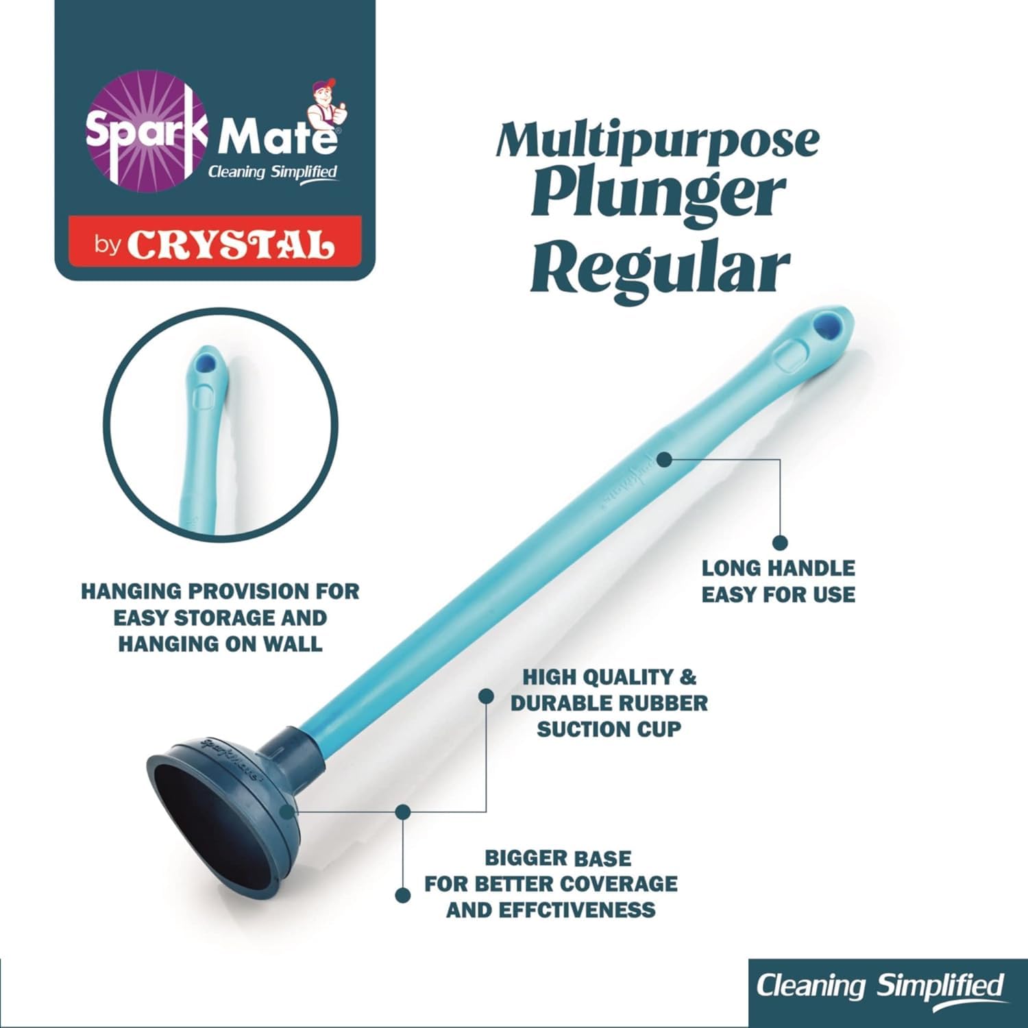 Sparkmate by Crystal Cleaning Combo (Twin Side Toilet Brush + Plunger) 2