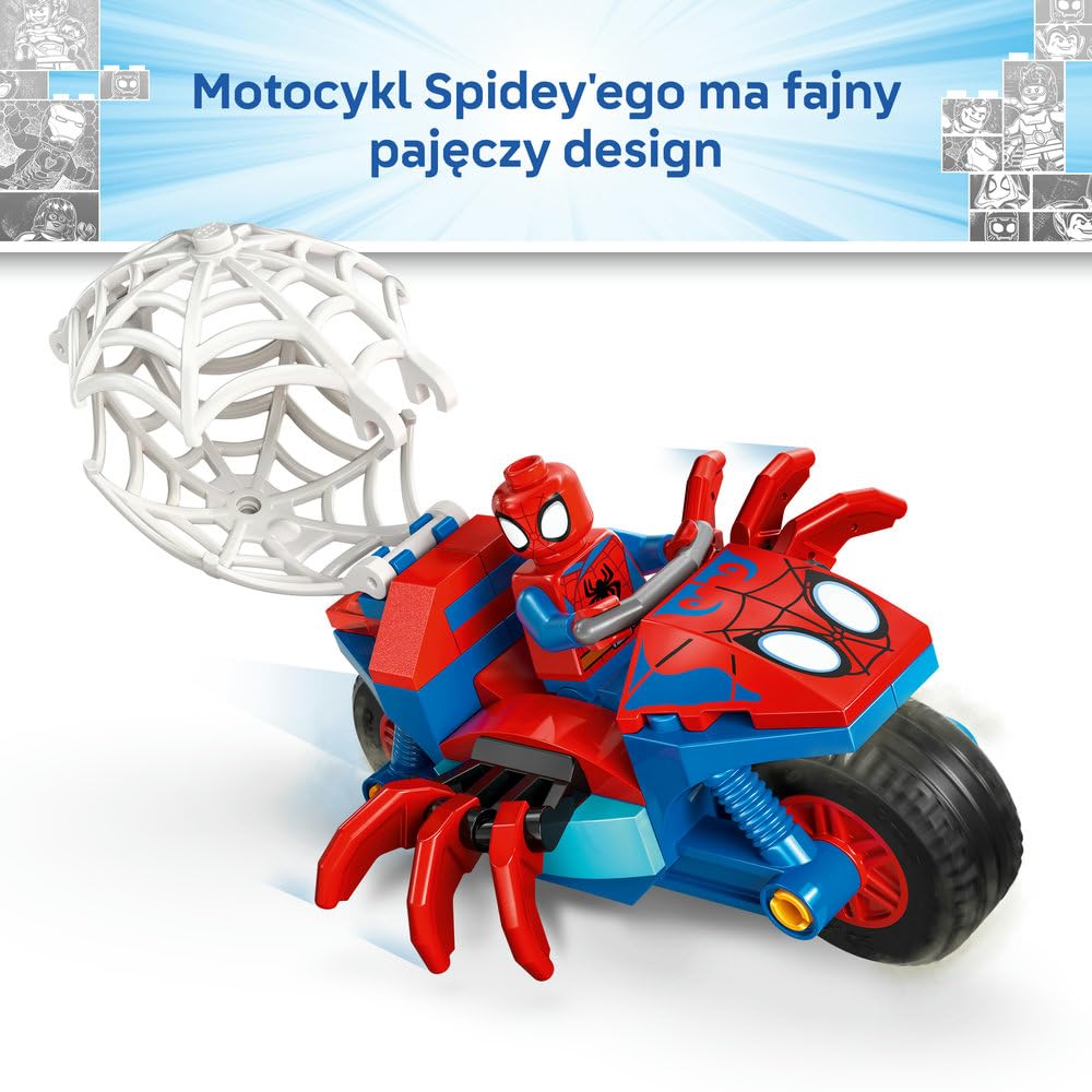 LEGO Spidey Spidey na motocyklu kontra Rhino 11206 | motocykl superbohatera, zestaw z figurkami, prezent dla dzieci 4+, prosty zestaw startowy, 61 elementów