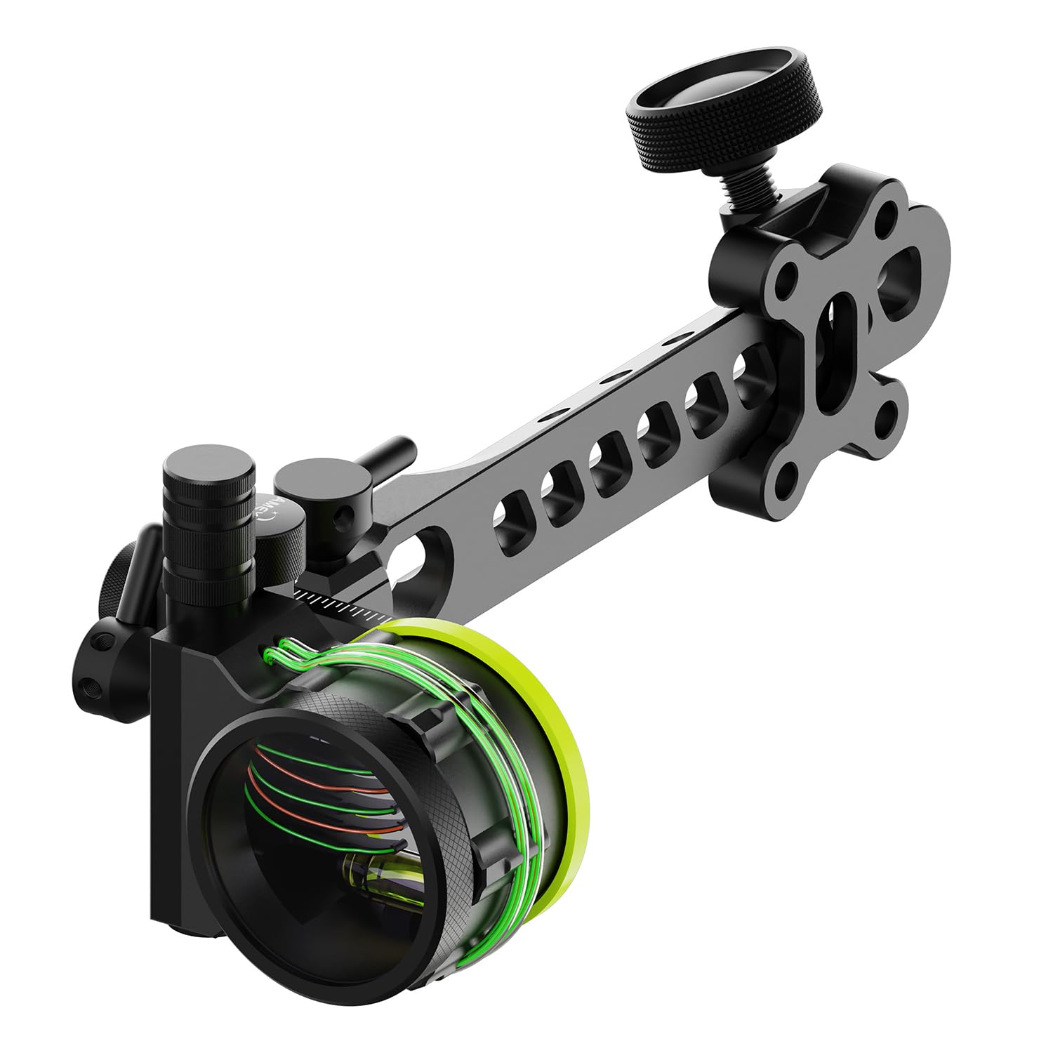 Compoundbogen-Visier, 4X 6X 8X Objektiv, Aluminiumlegierung,Faseroptik 0,019 Zoll, 43,5mm Linse, CNC-Aluminium,für Compoundbogen, rechts/Links