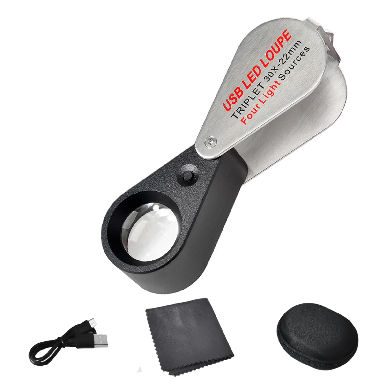10X / 20X / 30X Magnifier Glass Lens Handheld Eye Loupe Portable Magnifier with LED Light for Jewelry Stamps Inspection Magnification Loupe