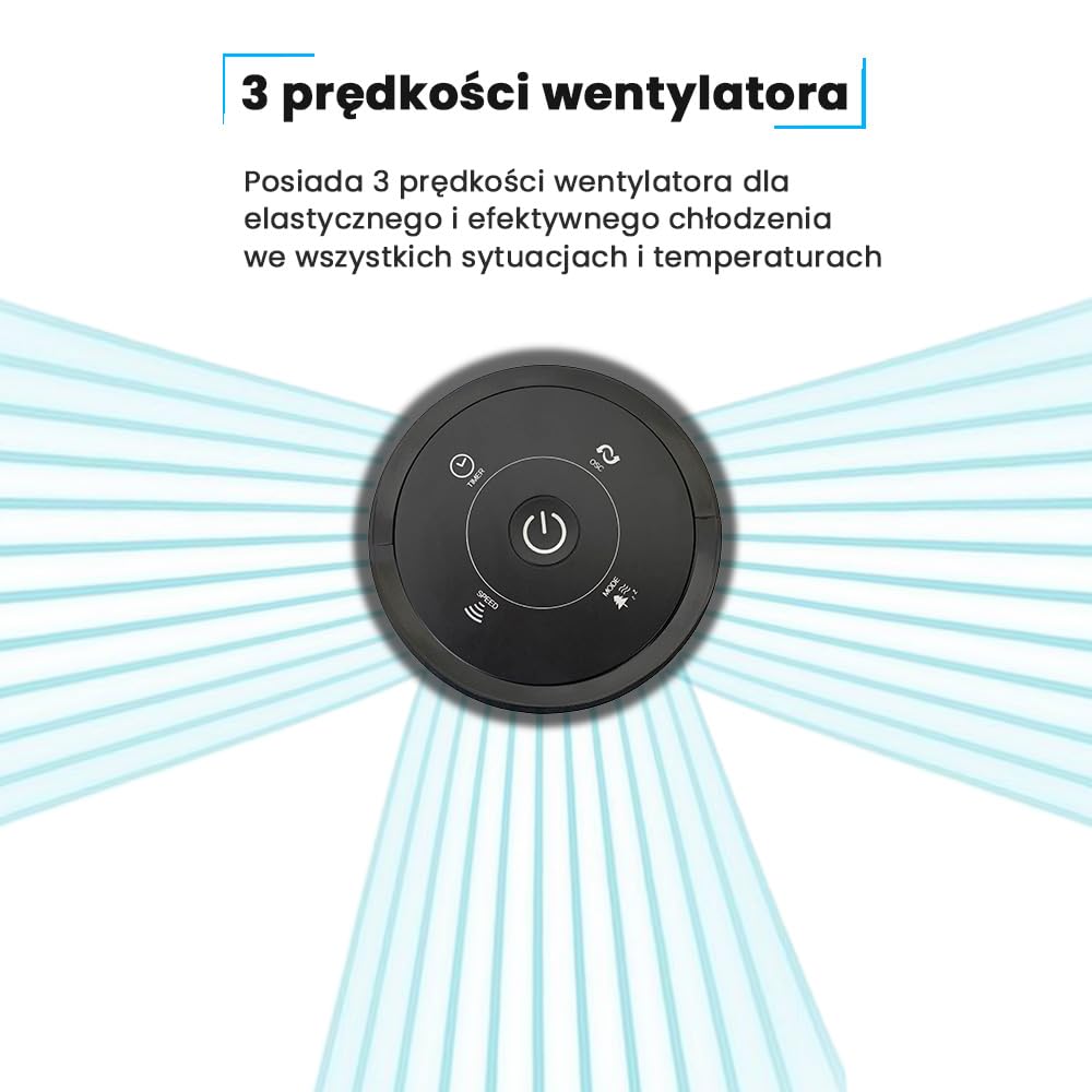 PureMate Cichy Wentylator Kolumnowy z Pilotem Zdalnego Sterowania, Wieżowy Stojący Podłogowy, 45W, Wysokość 97 cm, Bezśmigłowy Bezłopatkowy Chłodzący, Automatyczna Oscylacja 70°, 12h Timer