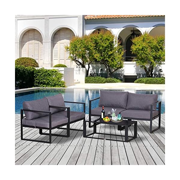 Aluminium Lounge-Set Grau 4-teilig