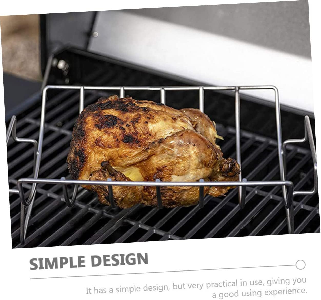 balacoo 1pc Non-Stick BBQ Tool Sturdy Rib Rack for Grilling and Roasting Thick Shaped Steak Holder for Capacity Cooking Barbecue Grill Accessory