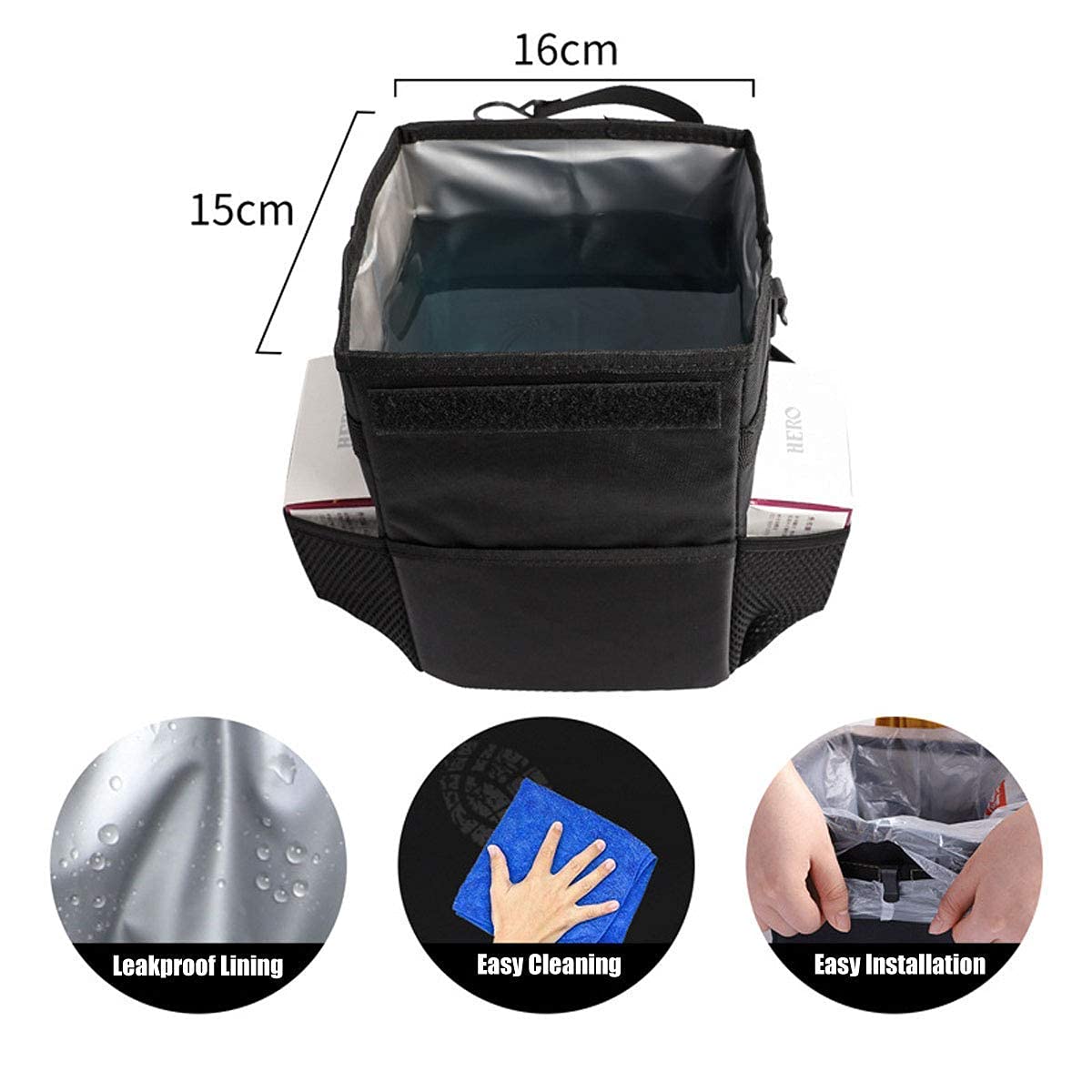 Mausly Car Trash Can with Lid and Storage Pockets - Waterproof Car Trash Bag Hanging, 100% Leak-Proof Automotive Garbage Can, Multipurpose Car Trash Bin