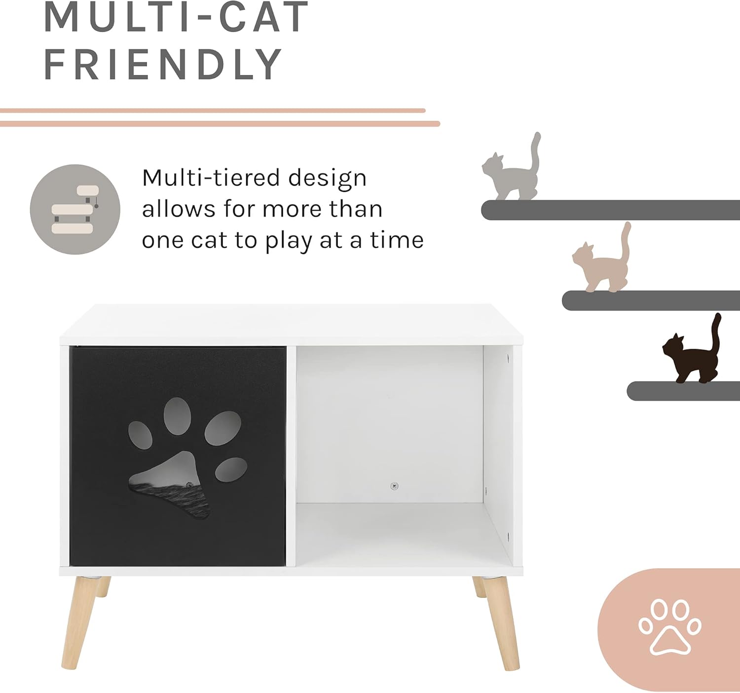 Sam's Pets Convertible 22" Cat Tree & End Table, Black and White - Soft Cushion, Elevated with Wooden Legs, Multi-Tiered, Multi-Use