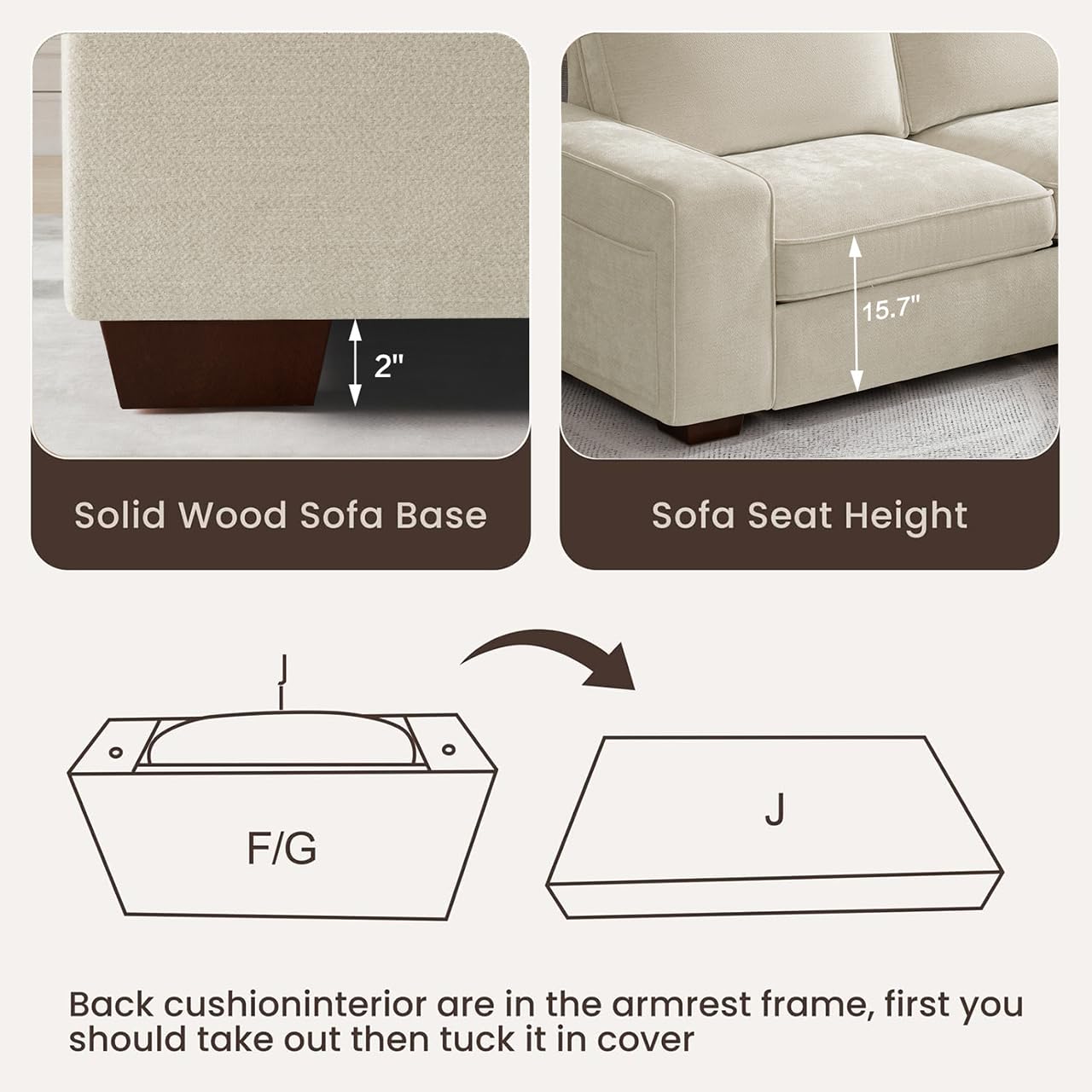DUANDUAN Sofá seccional Convertible 250 cm con Almacenamiento en Chaise, Moderno diseño Reversible en Forma de L, cómodo Tejido de Chenilla, Fundas de Almohada Desmontables, Puertos USB Tipo C Beige