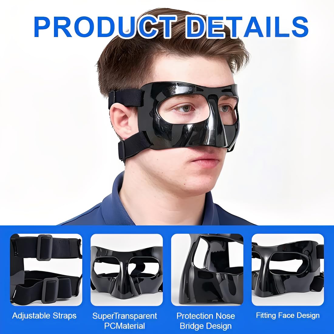 Protección para nariz rota, máscara protectora para nariz, visera ajustable, protección facial, máscara para entrenamiento deportivo, protección para nariz para adultos y adolescentes