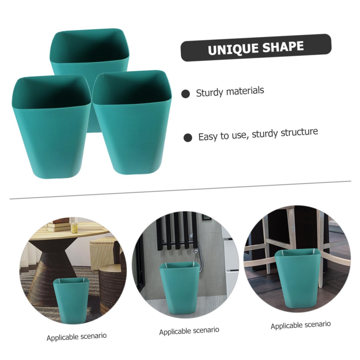 3pcs Outdoor Trash Can Set, Small Square Blue Garbage Bins for Organization, Convenient Wastebaskets for Bathroom, Kitchen, Office Storage