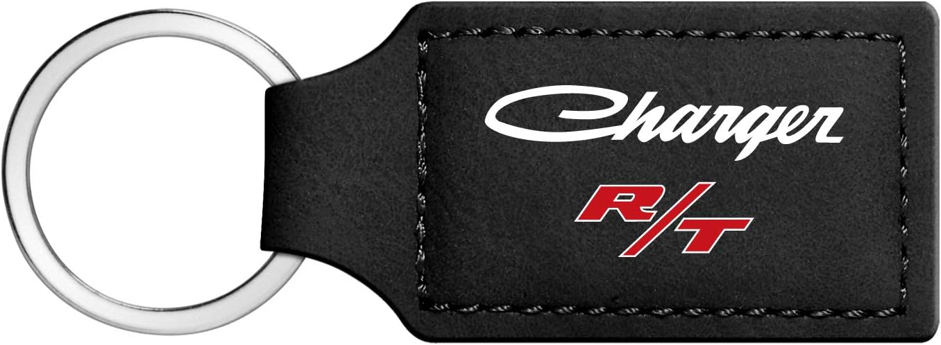 iPick Image Compatible with Dodge Charger R/T Classic Rectangular Black Leatherette Key Chain