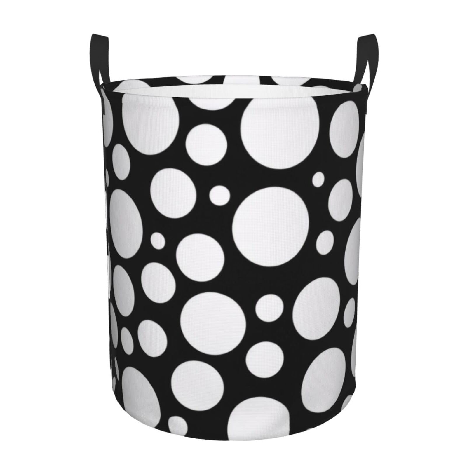 Circular Laundry Basket/Black And White Polka Dot/Foldable Dirty Clothes Storage Hamper, With Handles, Water Resistant, For Bedroom Bathroom Storage Bins 50x40cm