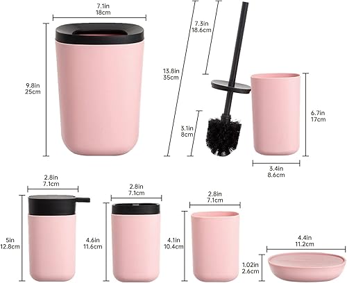 Miniatura 4 de Juego de 6 accesorios de baño completo, soporte para cepillos de dientes, dispensador de jabón, cubo de basura de basura, jabonera, taza para