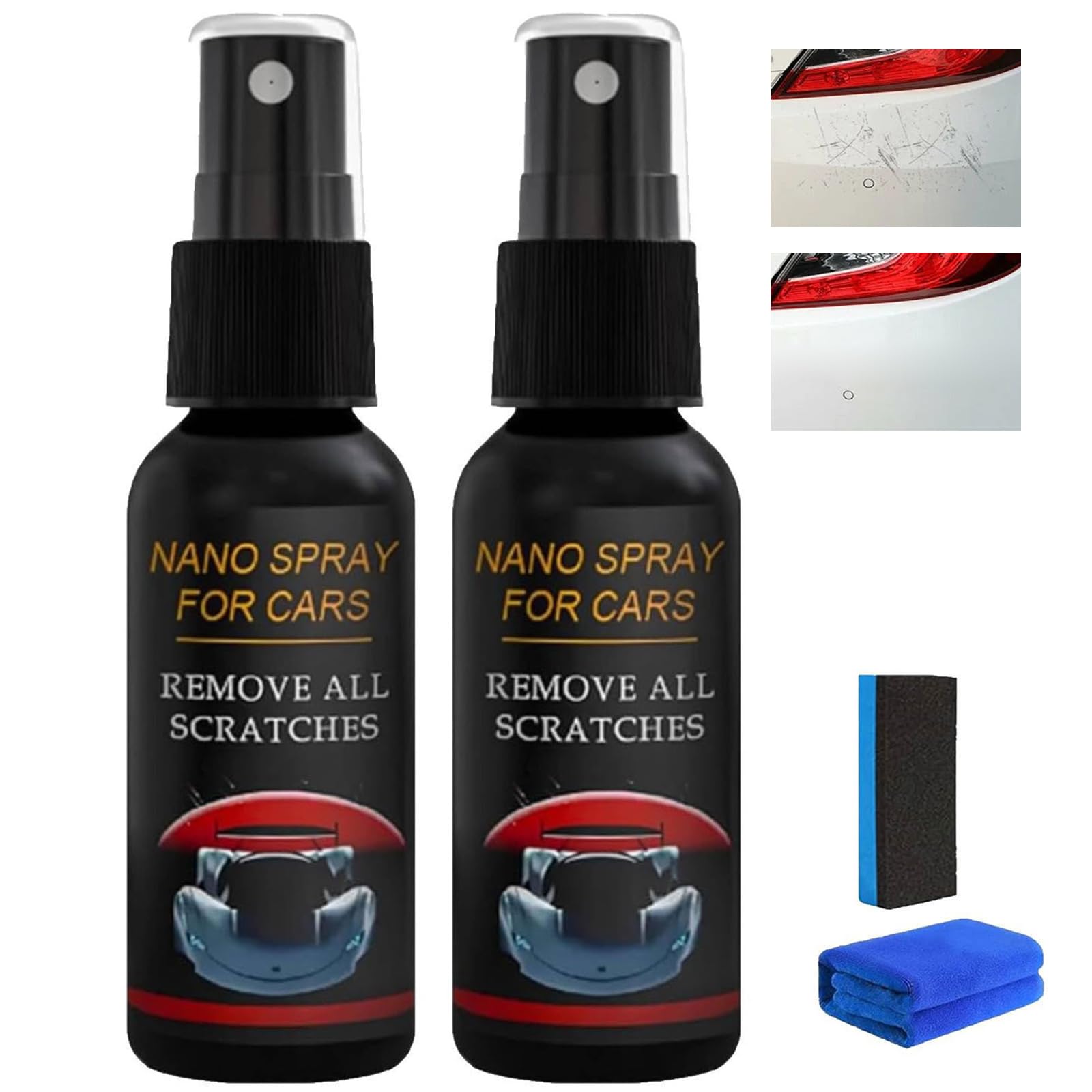 Nurafix Auto Spray Kratzer Entfernen, Kratzerentferner für Autolack, Hochwirksames Nano-Beschichtungsspray, Sofortiger Glanz & Schutz, Universell einsetzbar für Auto, Boot, Motorrad 2pc