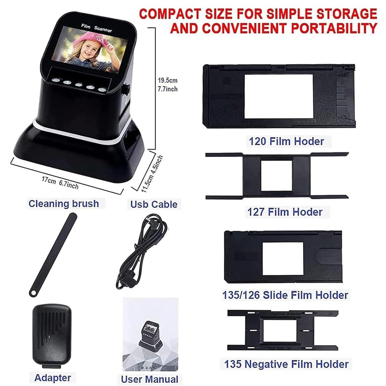 Scanner Digitale per Pellicole, Alta Risoluzione 120, Supporta 5 Formati di Pellicola 120, Schermo LCD 1080p, Converte Negativi E Diapositive da 35mm, 135, 126 E 127 in JPEG Digitale