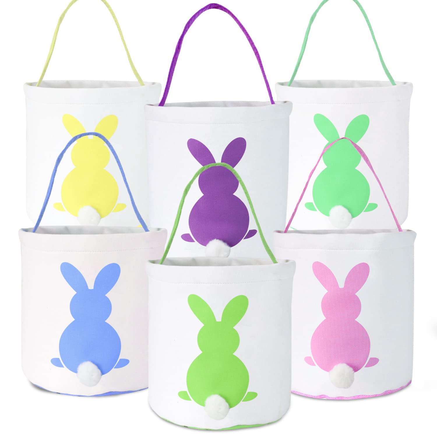 PIXHOTUL 6 Pack Easter Baskets for Kids, Easter Baskets Bulk, Easter Eggs Hunt Bunny Bags with Handles Candy and Gifts Carry Bucket, Easter Party Favor
