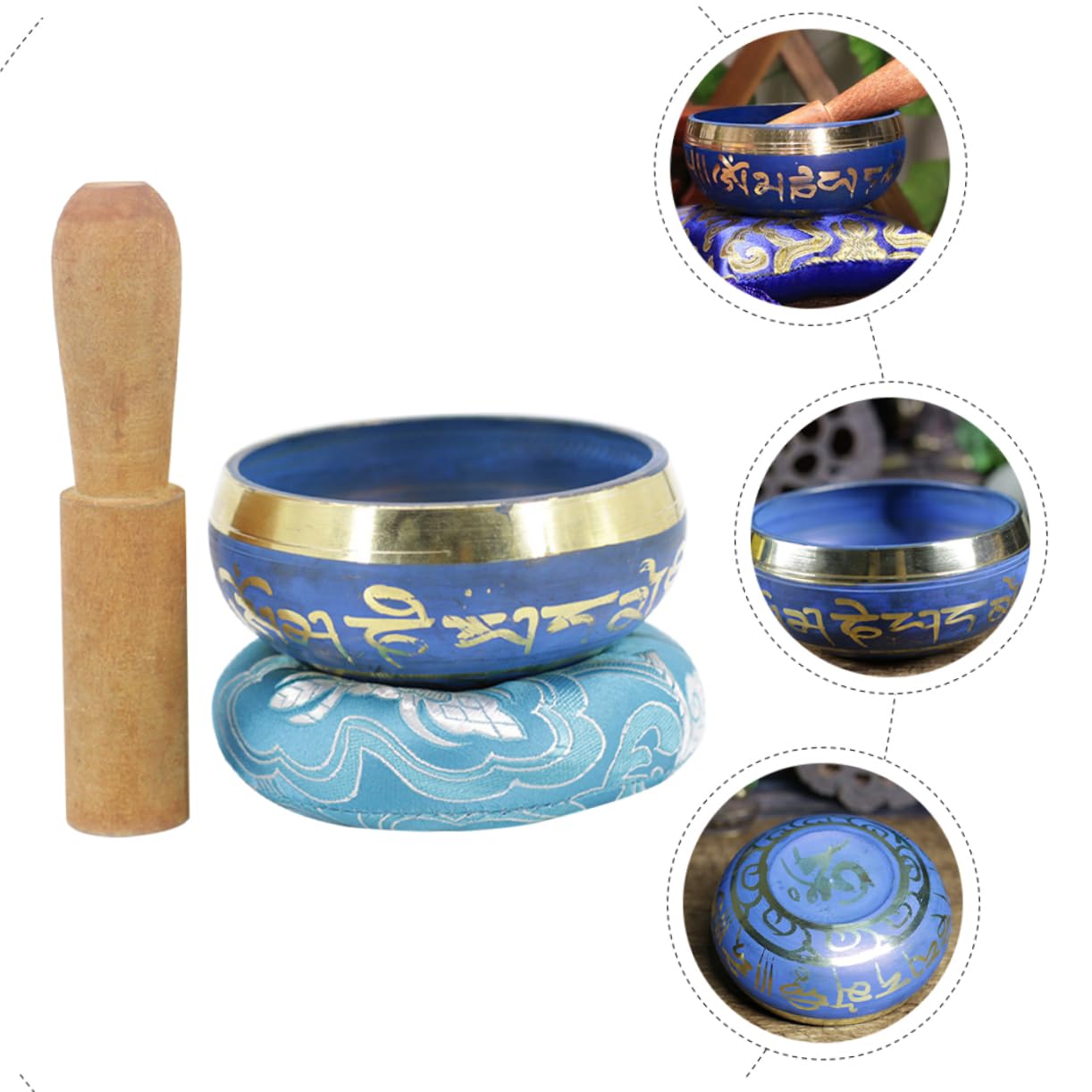 5 set di accessori per ciotole da meditazione Ciotola per il canto del Buddha Fornitura del buddismo Ciotole per musica da meditazione Ciotole tibetane Decorazioni Zen Decorare Ciotole per il suono