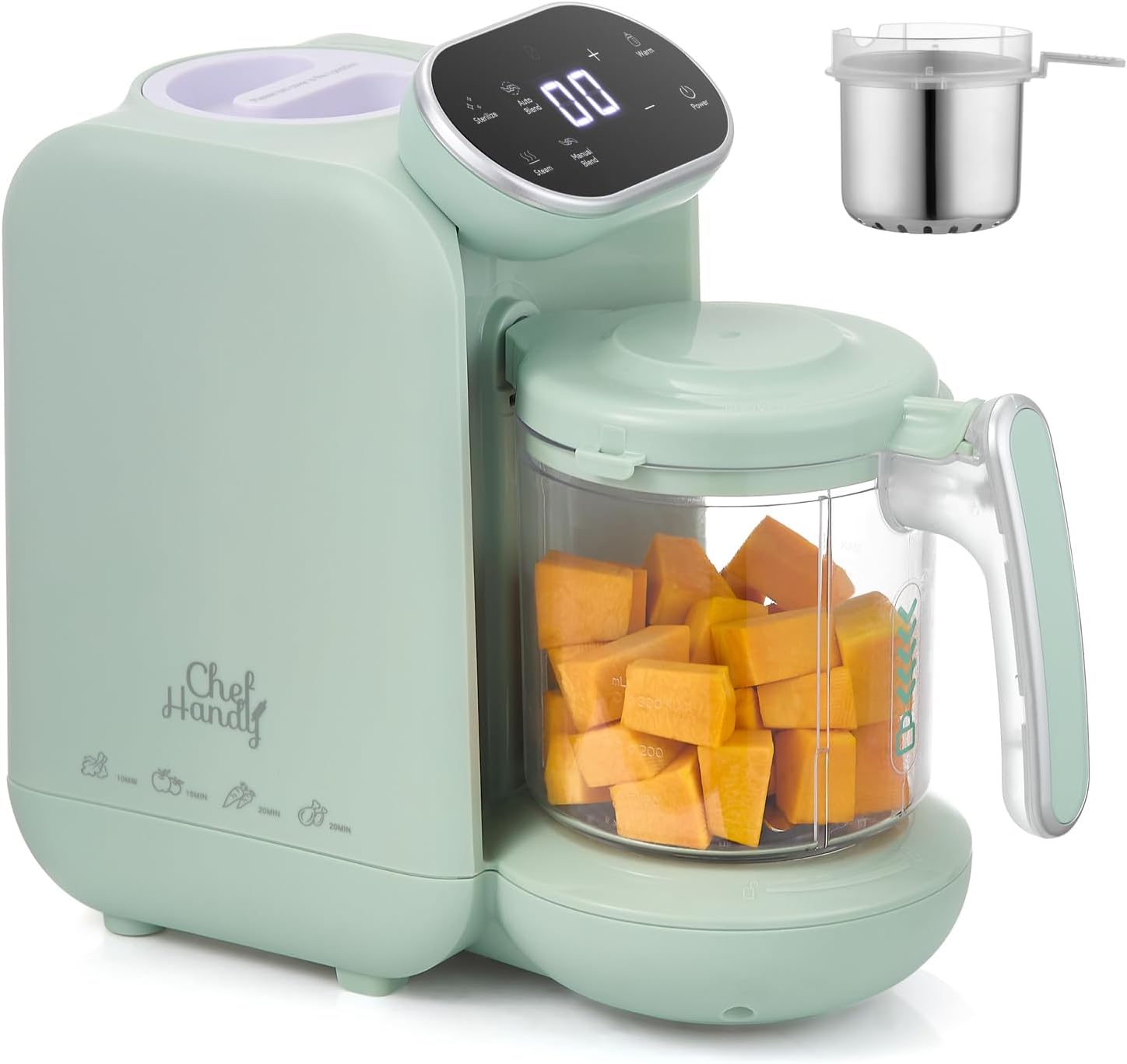 Chefhandy Baby Food Maker 5-in-1 Processor Steamer Blender with Stainless Steel Basket and 6 Food Pouches, BPA-Free, Green