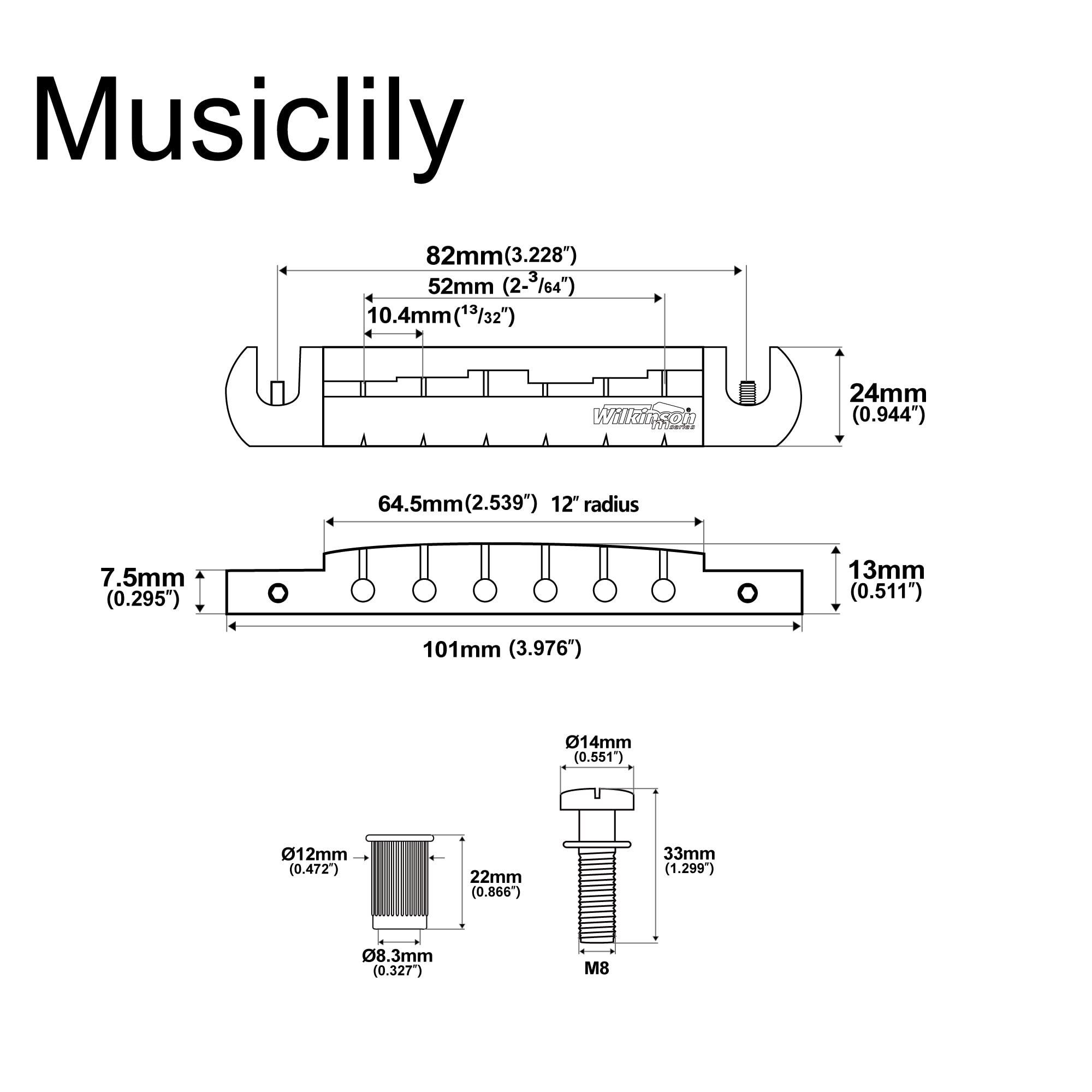 Wilkinson 52 mm Verstelbare Pigtail-stijl Wraparound Brug voor USA Les Paul/Epiphone Les Paul Junior stijl Gitaar, Goud