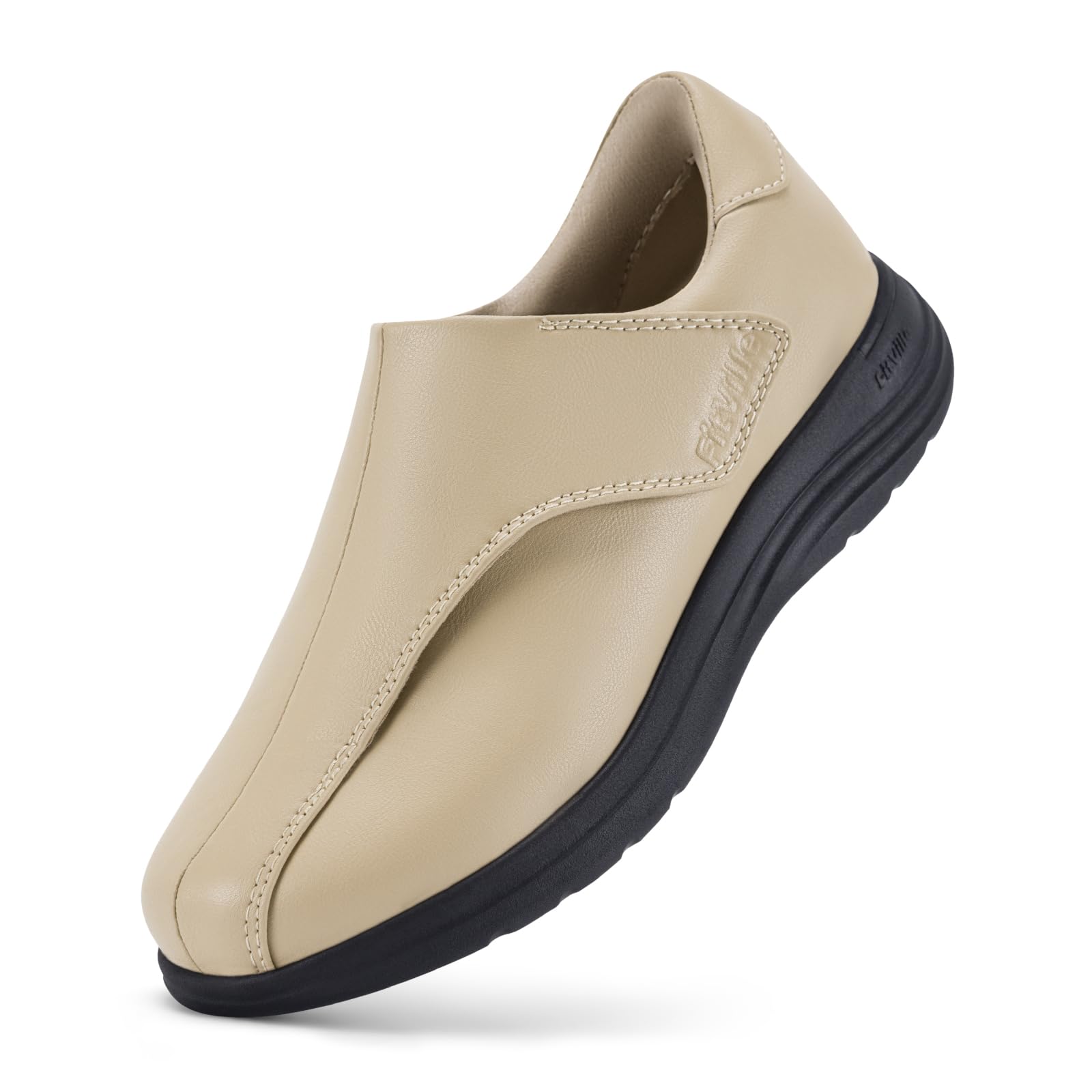 FitVille Damenschuhe Extra Weit Leder Sneaker mit Klettverschluss für breite Füße Weich Walking Freizeitschuhe