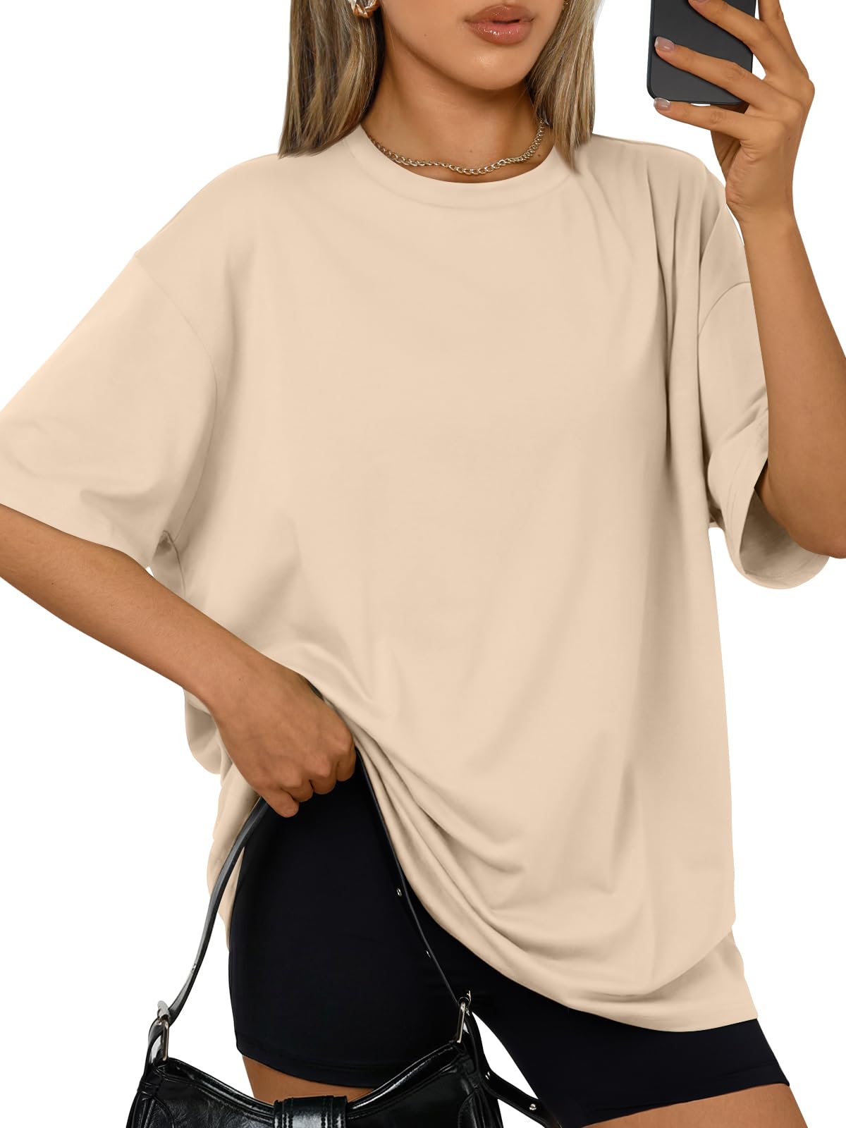 Trendy Queen Womens Oversized T-Shirts Short Sleeve Crew Neck Summer Tops | Midweight Poly-Cotton Blend, Drop Shoulder Loose Fit
