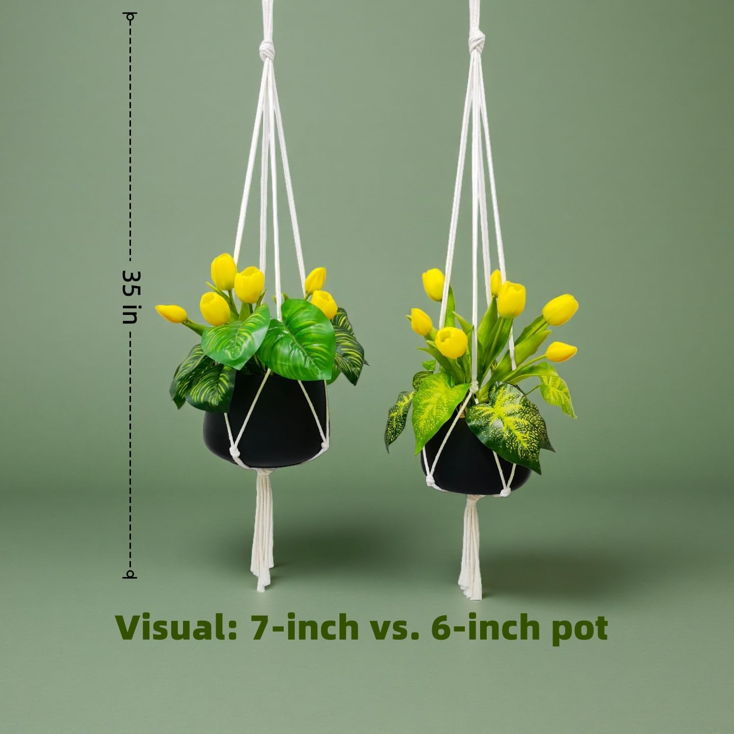 Macrame Plant Hanger 2 Pcs Hanging Planters for Indoor with 2 Hooks Indoor Outdoor Hanging Planter for Plants Holder with Decorative Tassels, Boho Home Decor, 35 Inch Ivory (Pots Not Included)
