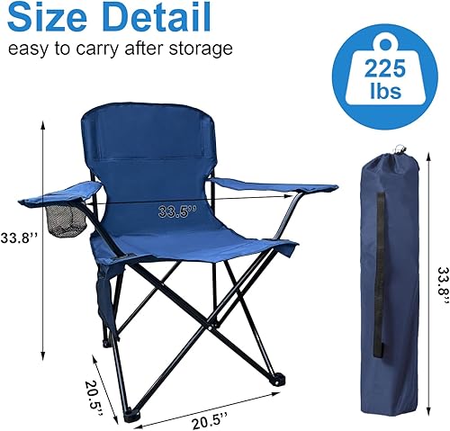Miniatura 2 de Silla de camping plegable con soporte para tazas, bolsillo de almacenamiento, capacidad de 225 libras, pies de base ancha para arenabarro, silla